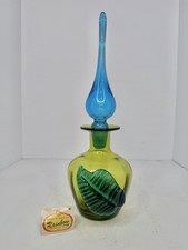 HTF Vintage MCM Rainbow Glass 12.25” Duo Tone Green Blue Decanter W/Stopper picture