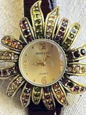 Heidi Daus Multi-color Crystal Flower Quartz Wrist Watch Missing Stone New Batte picture