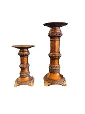Montefiori Italy Antique Brass/Mixed Media Candlesticks 9” & 6” (R) picture