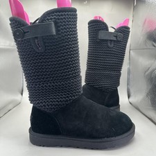 UGG Shaina Knit Tall Boots Womens Size 8 Black Sweater Button Winter 1012534 picture