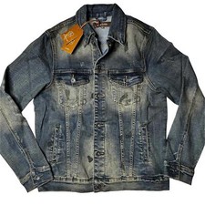 NWT Crysp Denim Distressed Stretch Denim Jacket Mens M picture