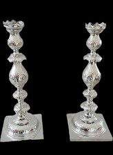 DEFECTIVE PAIR OF  ANTIQUE JOSEPH FRAGET CANDLESTICKS CANDLE HOLDERS SAB G3D picture