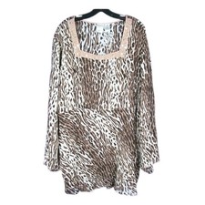 NWOT ROAMAN'S Leopard Chiffon TUNIC/BLOUSE Beaded Detail Neckline Flowy 32W picture