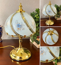 Tiffany Style Vtg 2004 Flowered Bright Brass Table Touch Lamp Gold Cord picture