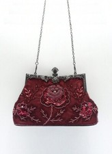 Elegant 1920s Vintage Burgundy Rose Evening Clutch Bag with Beaded Sequin picture
