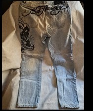 Ed Hardy Men's Blue Light Wash EagleSlim Taper Straight Denim Jeans Ventage picture