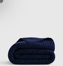 New Quince European Linen Cotton Stitch Quilt Full/Queen Navy + 2 Shams picture