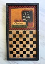 VTG Ridge Hollow Folk Art Wooden Game Board Schoolhouse Checkerboard Rustic picture