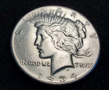 1934 S PEACE DOLLAR, RARE KEY DATE HIGH GRADE AU ABOUT UNCIRCULATED GREAT LUSTER picture