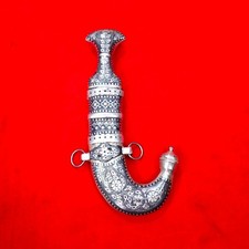 Indo-Persian Yemenese Omani Arab Jambiya Dagger Silver Koftgari Damascus Blade picture
