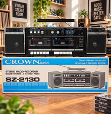 CROWN BOOMBOX 🌈RaRe🌈 Original Box Vintage Cassette Recorder picture