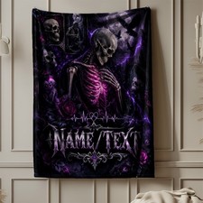 Personalized Gothic Skeleton Heartbeat Coral Fleece Blanket picture
