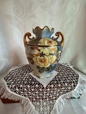 Antique Nippon Hand Painted Yellow Roses Moriage Gold Handle Vase 1911-1921 picture
