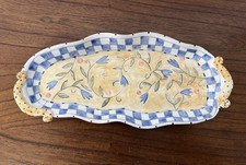 Mackenzie Childs Vintage Hors D'Oeuvre Tray Hand Painted Checkered Flowers RARE picture