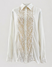 Roberto Cavalli Coral Embroidery 100% Silk White Shirt Blouse Luxury L/XL picture