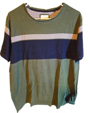 Denim & Flower Ricky Singh Men's Green Navy White Striped Crew Neck T-Shirt L picture
