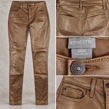 Chico's So Slimming Pants Women US 2R Gold Metallic Snakeskin Slim Ankle Stretch picture