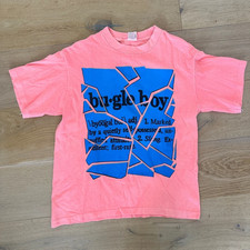 Vintage 1980s Bugle Boy Neon/Coral Orange Graphic T-Shirt Made in USA XL picture