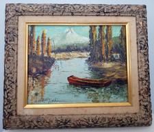 Original Textured Signed Oil Painting Impressionist River Landscape Ornate Frame picture