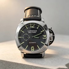 Men's 46mm Automatic Mechanical Watch Genuine Leather Strap Luminous Dial picture