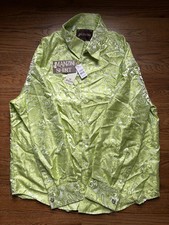 4XL MANZINI Italy Green EMBROIDERED PAISLEY Pattern Silky Shirt NEW VERY RARE picture