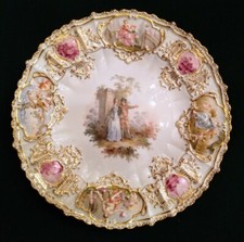 Rare Early MEISSEN Cabinet Plate Watteau Handpainted Beauty & Complex 6 versions picture