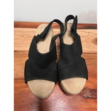 Clarks Collection Black Leather Cork Wedge Sandals Women 9 Ultimate Comfort picture