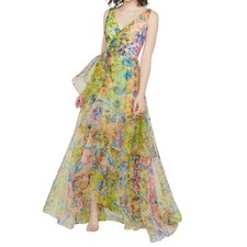 Theia Mindy Watercolor Floral Organza Ruffle Gown Size 4 NWOT picture