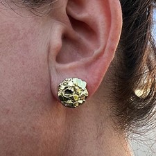 Men and Women 14k Gold Plated Nugget Round Shape Rounded Earrings Big Size 14MM picture