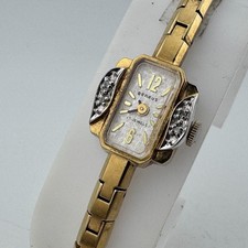 VTG Benrus Hand-Winding Mechanical Watch Women 17 Jewels Gold Tone Diamonds 6.5