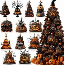 12Pcs Halloween Wooden Ornaments Gothic Pumpkin Bat Spider Web Tree Party Decor picture