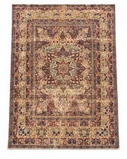 Antique “Kermani -Shahi” Hand Knotted Wool Rug 6’3 x 8’8 Floral Medallion Ivory picture