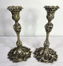 Pair Circa 1800s French Rococo Silverplate Candle Holders picture
