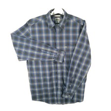 Lacoste Shirt Mens Large Blue Black Plaid Button Down Long Sleeve Pocket Classic picture