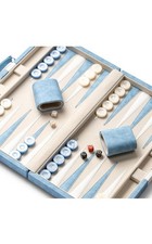 15” Backgammon Set Light Blue Faux Leather Travel Board Game for Adults picture