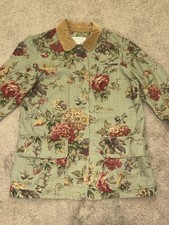 Vintage Coldwater Creek Floral Canvas Barn Coat Jacket Velvet Collar Size PM USA picture