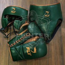 Professional Fly Boxing Set Green Gold & Sparring And Training lace up Gloves picture