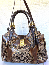 NWT BRAHMIN Elisa Large Satchel Oxford Brown Fresco Textured Leather Gold Hdwre picture
