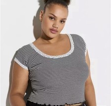 NWT Torrid LoveSick Lace Trim Rib Striped Black & White T Shirt picture
