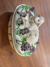 Vintage Mottahedeh Porcelain Lamb Covered Trinket Box Violets Italy picture