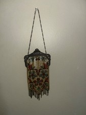 Antique 1920s Mandalian Mfg Co Enameled Mesh Purse Art Deco Flapper Handbag picture