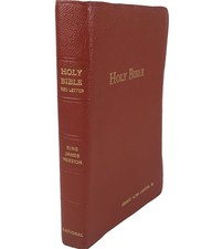 Vintage 1958 KJV Holy Bible Red Letter Illustrated Gold Edge Personalized picture