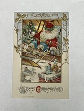 Vintage Christmas Postcard - John Winsch 1912 - Santa Flying Over Chimney  picture