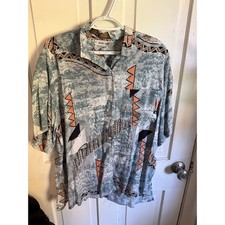 Vintage Esprit Sport Mens Medium Abstract Geometric Print Button Down Shirt Blue picture