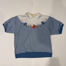 Vintage Koret Francisca S Multicolor Striped Floral Pattern Polo Short Sleeve picture