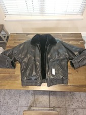 Saks Fifth Avenue Men’s Black Leather Bomber Jacket Zip Fur Lined - Size XL picture