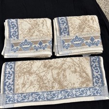3 VTG Royal Velvet by Fieldcrest 100% Cotton Textured Hand Towel Blue Trim HT1 picture