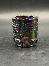 Vintage Mosser Mini Northwood Grape and Cable Carnival Glass Toothpick Holder 2” picture