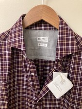 nwt BRUNELLO CUCINELLI Button Down Shirt Maroon/Gold/White Plaid Large picture
