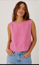 Madewell Plus Pink Bateau-Neck Tank in 100% Linen Button-down Back 3X picture